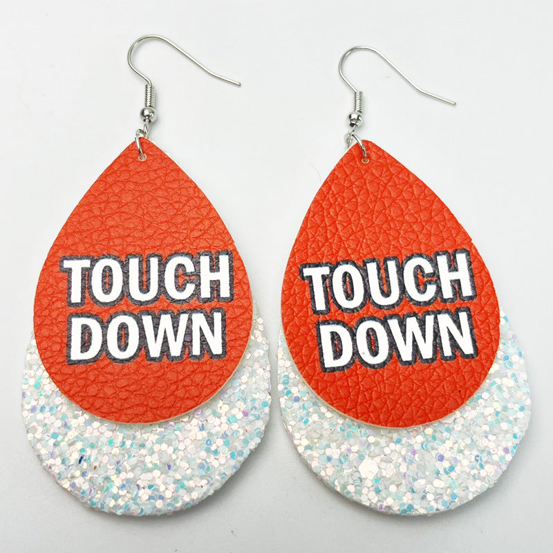 Wholesale 2 Pair/Pack Sports Rugby Field Cheer Leather Drop Shape Double Layer Earrings